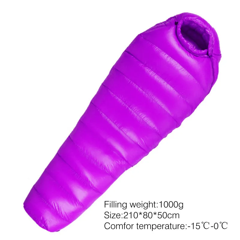 Purple 1000g Спальный мешок для кемпинга, 600 г, 800 г, 1000 г, Сверхлегкий, сохраняет тепло, для альпинизма, зимнего уличного оборудования - Цвет: Purple 1000g