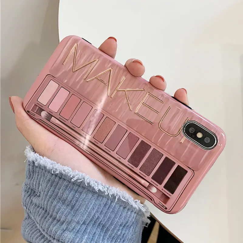 Макияж тени для век Палитра чехол для телефона для iphone 11 11pro XS Max XR X XS 6 6s 7 8 plus Глянцевая Мягкая силиконовая защитная задняя крышка - Цвет: Pink