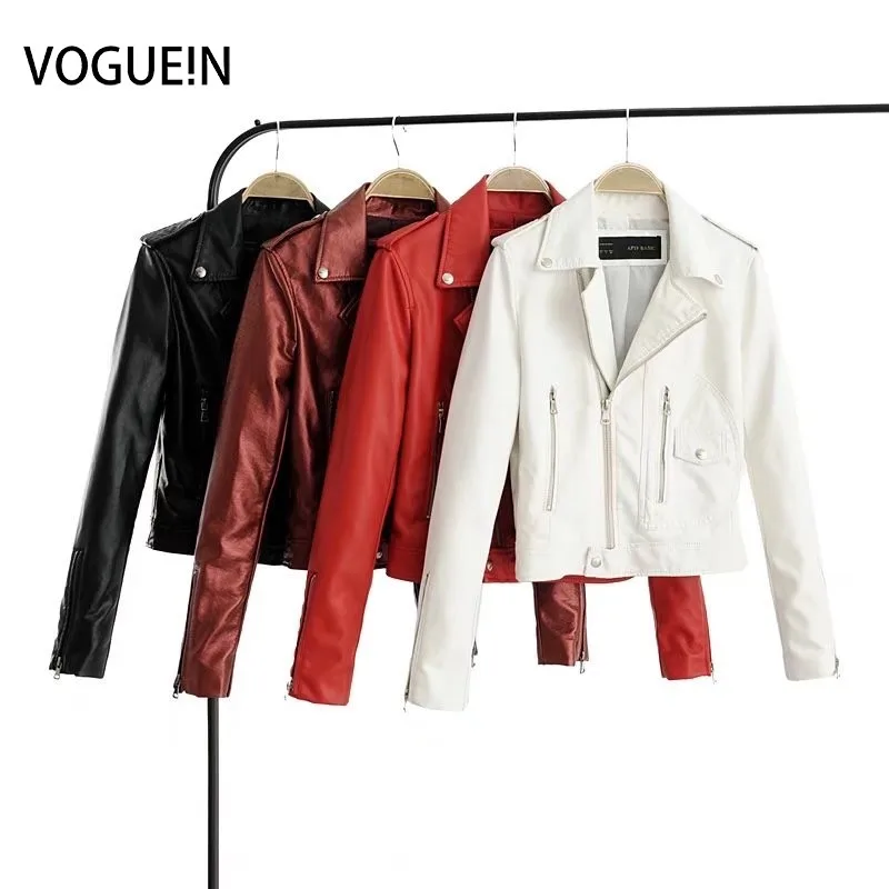 VOGUEIN новые женские белые Куртки из искусственной кожи Бомберы мотоциклетная