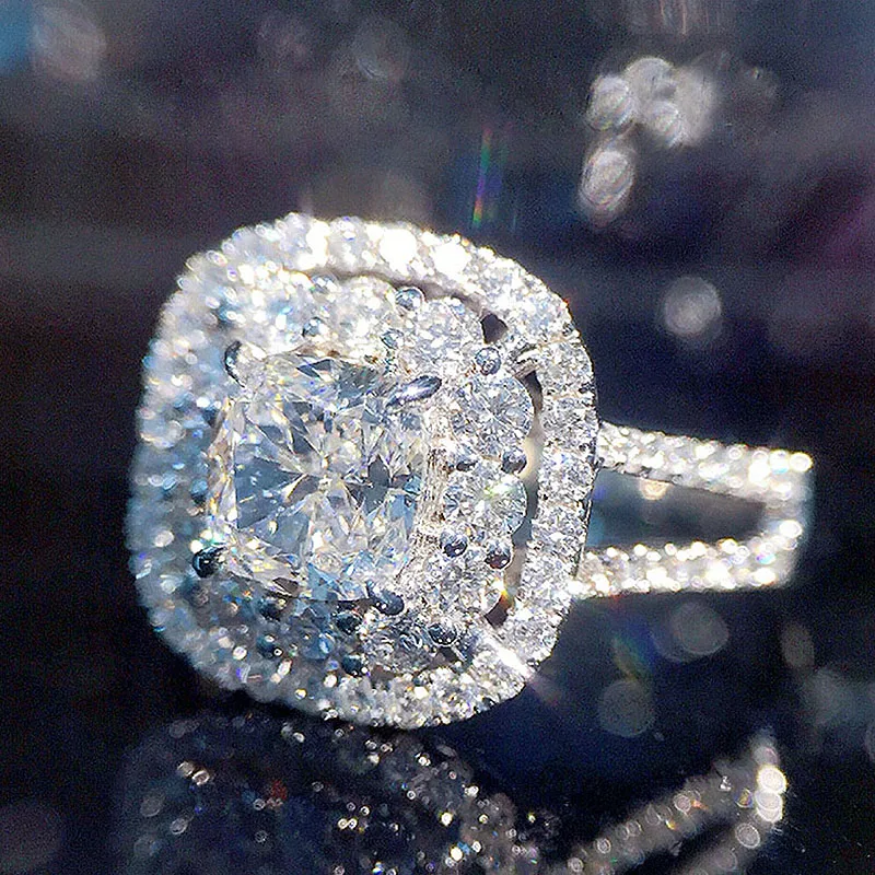 Cener 1ct 6 мм Твердое 18K Белое Золото DF цвет подушка вырезать Moissanite двойной Halo Кольцо