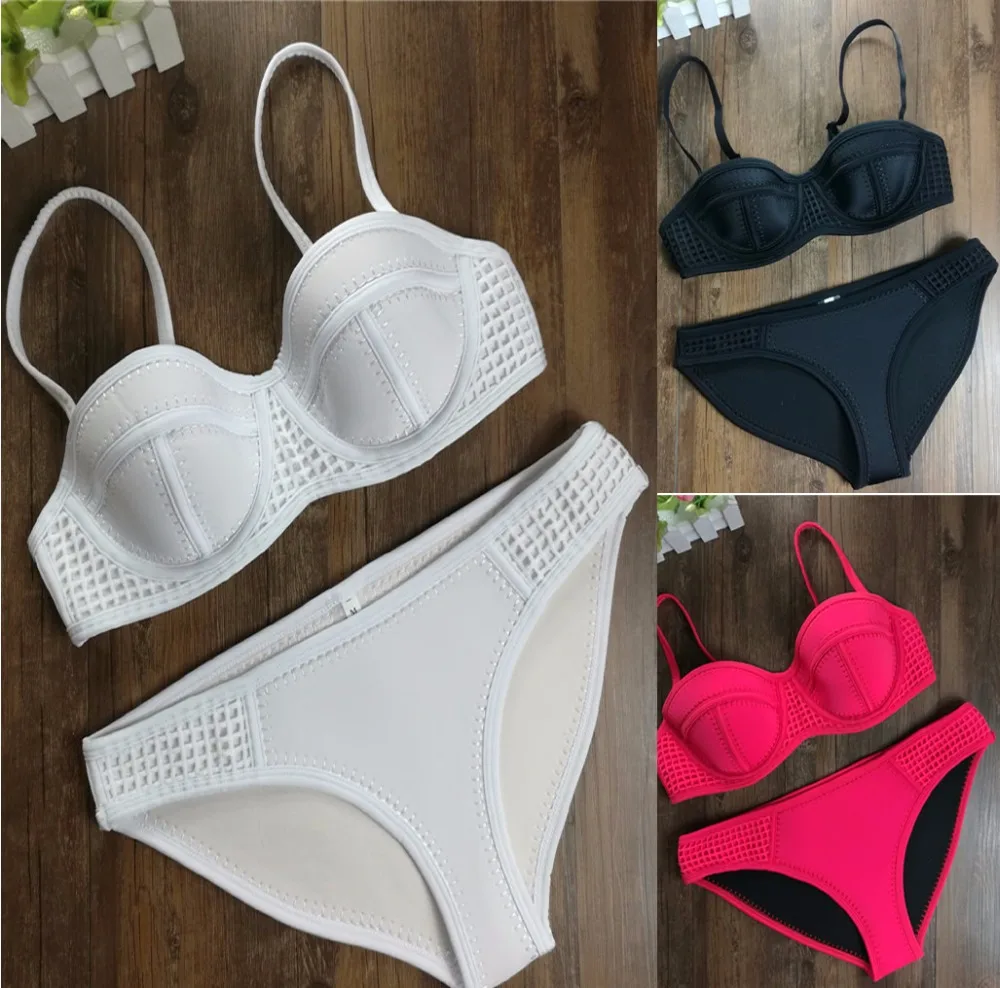 Женский купальник-бикини бикини из неопрена с треугольным вырезом вязаный