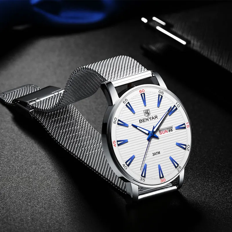 

BENYAR 2020 New Men Watch Top Brand Luxuryb Automatic Week Date Military Fashion Male Quartz Wristwatch Clock Relogio Masculino
