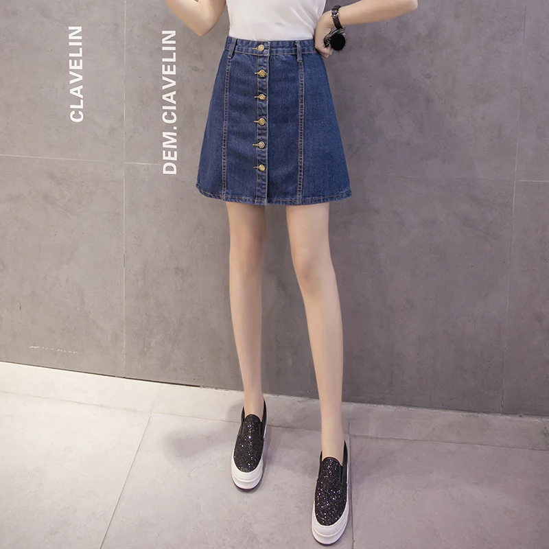 Denim skirt women plus size 5XL female summer high waist short A line jeans skirts with buttons in front | Женская одежда