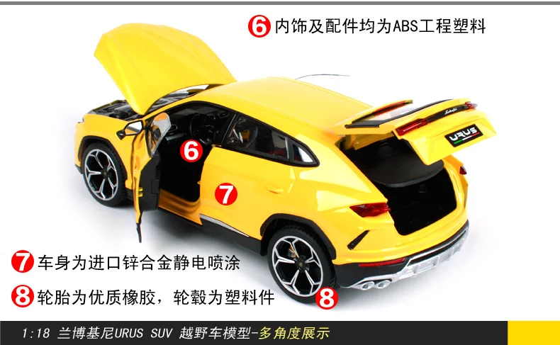 1:18 оригинальные литые модели автомобилей Maisto, домашний декор, имитация автомобилей mkd2 для детей, Rambo Urus SUV