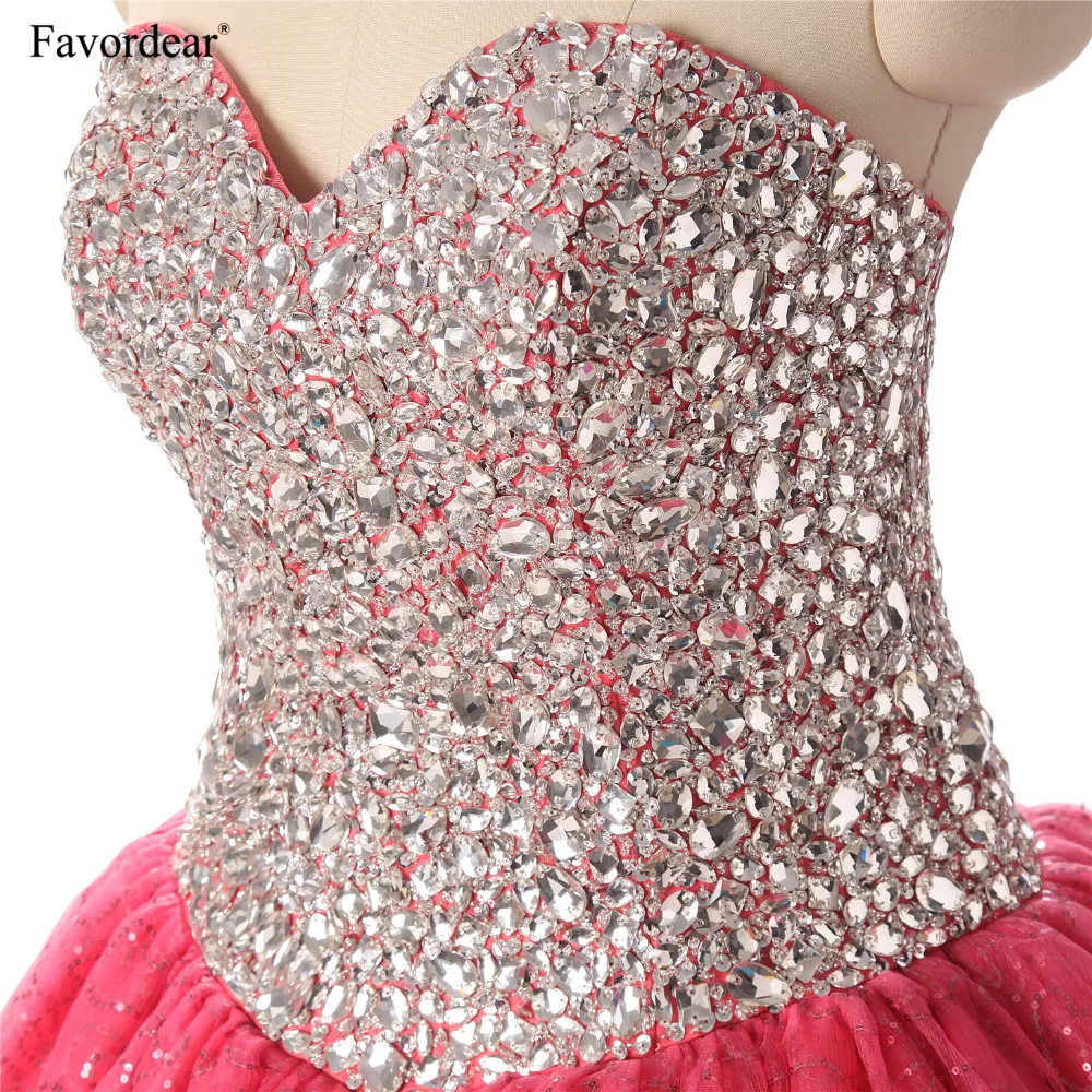 Favordear Stunning Huge Beaded Ball Gown Quinceanera Dresses With Jacket Coral Tulle Silver Crystals Lace Dress | Свадьбы и