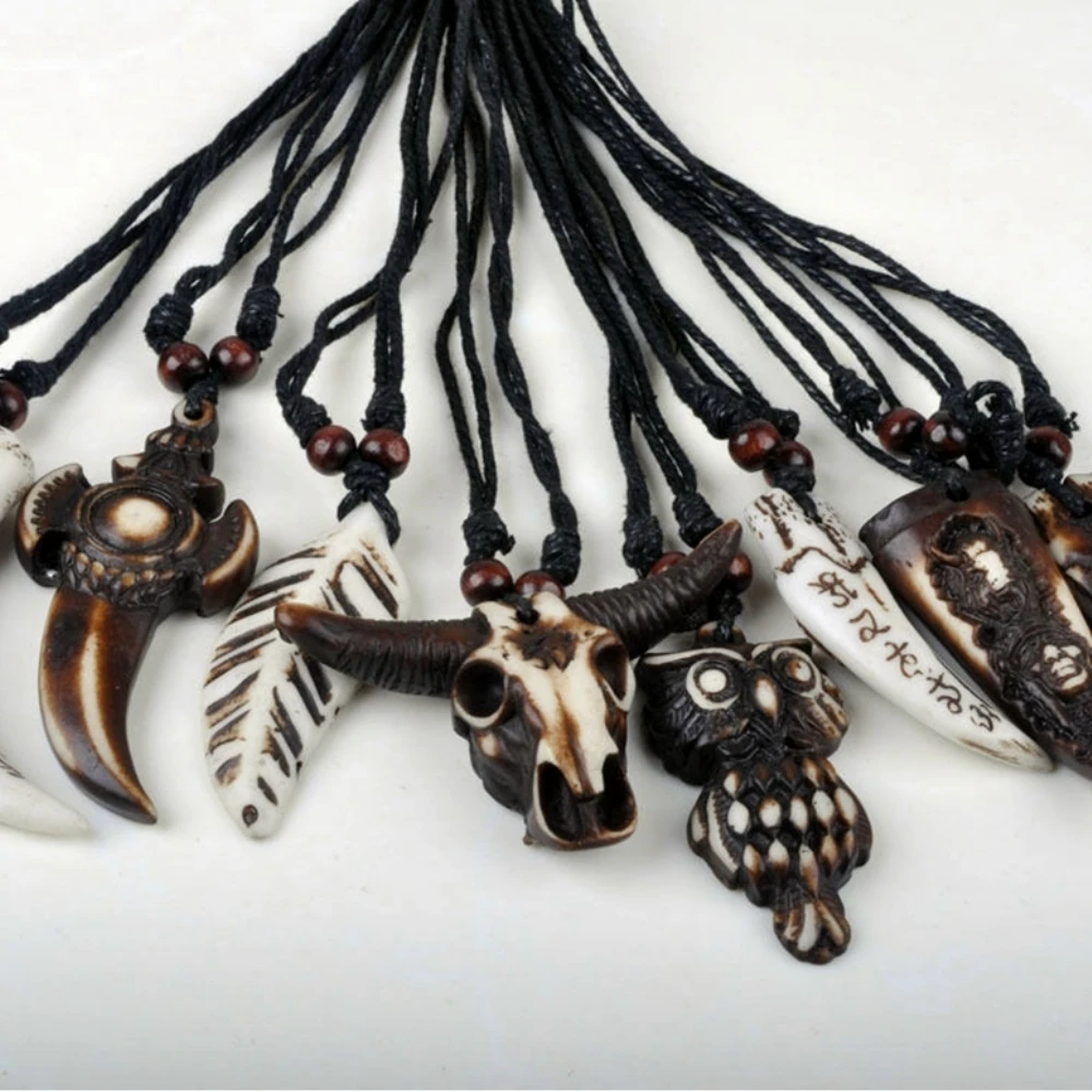 

12pcs/lot Vintage Tibetan Teeth Necklace Mixed Rope Chain Pendant Necklaces Charm Jewelry Pattern Random YYY9602