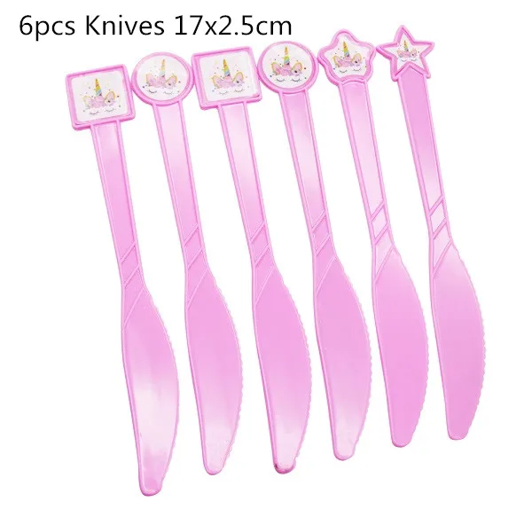 6pcs Knives Вечерние украшения в виде единорога для девочек, топперы для торта на день рождения, тематические бумажные стаканчики в виде единорога, шляпы, салфетки, скатерть, Детские Подарочные вечерние принадлежности - Цвет: 6pcs Knives