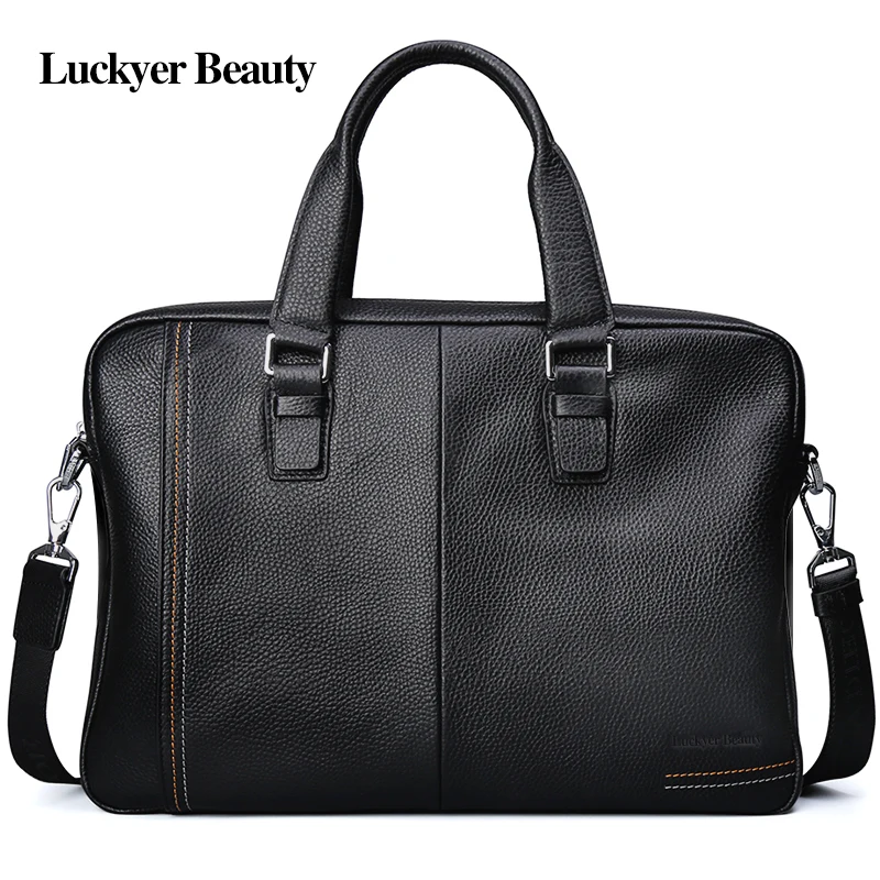 

LUCKYER BEAUTY Luxury Brand Men Business Office Bags for Male High Quality Genuine Leather Men Briefcase Casual Man Shoulder Bag