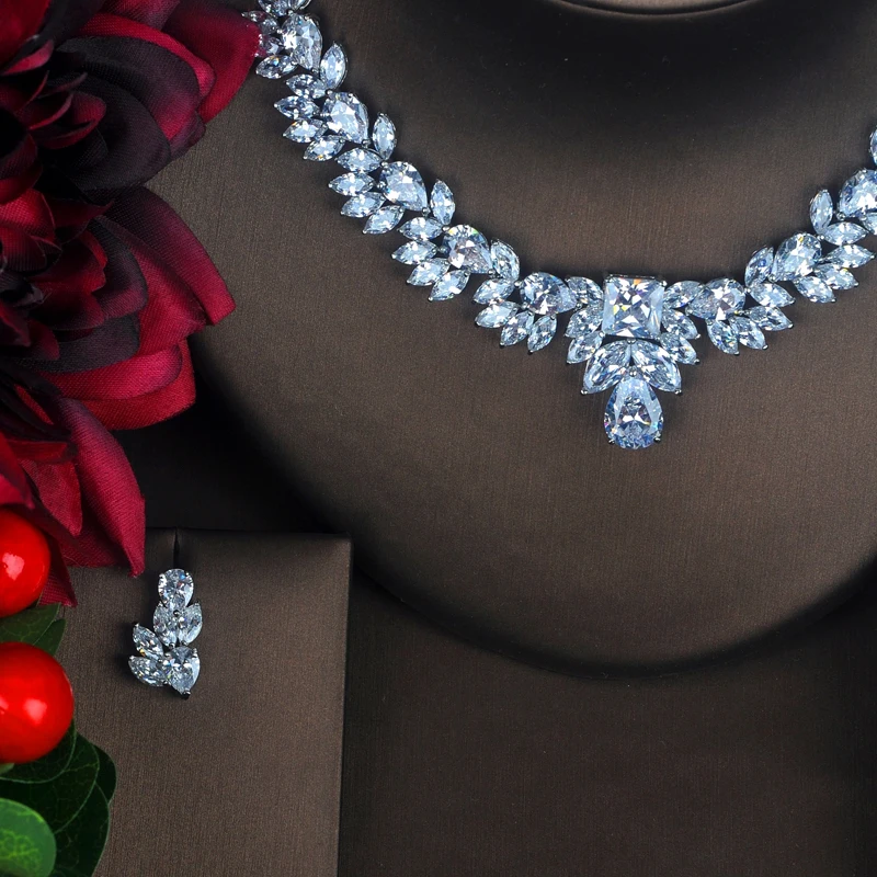 Комплект из колье и серёг для невесты с фианитом|jewelry sets for women|cubic zirconia jewelry setjewelry |
