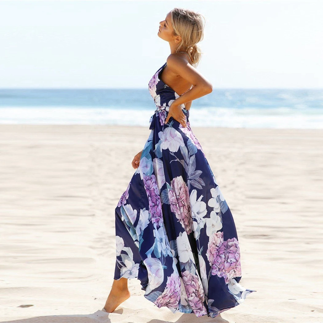 Женское длинное платье без рукавов Boho повседневное пляжное с треугольным