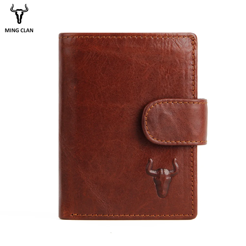 Mingclan Genuine Leather Men Purse Wallet Short Coin Purse Small Vintage Wallet Crazy Horse Card Holder Pocket Purse Men Wallets