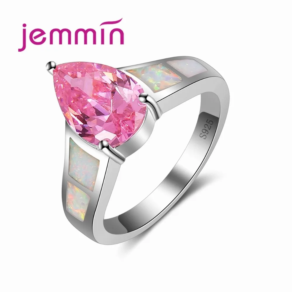

Water Drop Pink Gemstone Wedding Rings For Women 925 Sterling Silver Needle Engagment Finger Ring Bridal Bands Jewelry Femme