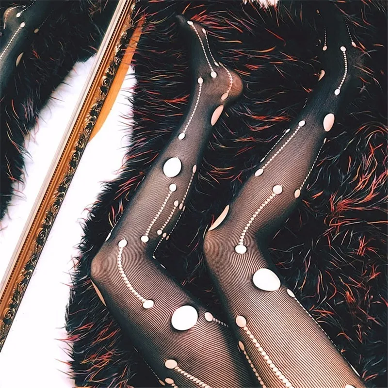 Сексуальные женские чулки колготки сетчатые прозрачные черные модные уличные