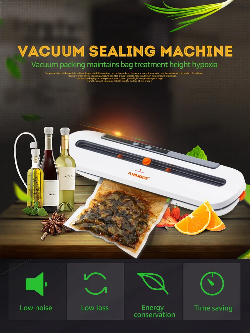 ANIMORE вакуумный упаковщик для пищевых продуктов, 220 В/110 В, бытовой вакуумный упаковщик с 10 шт вакуумными пакетами, упаковочная машина