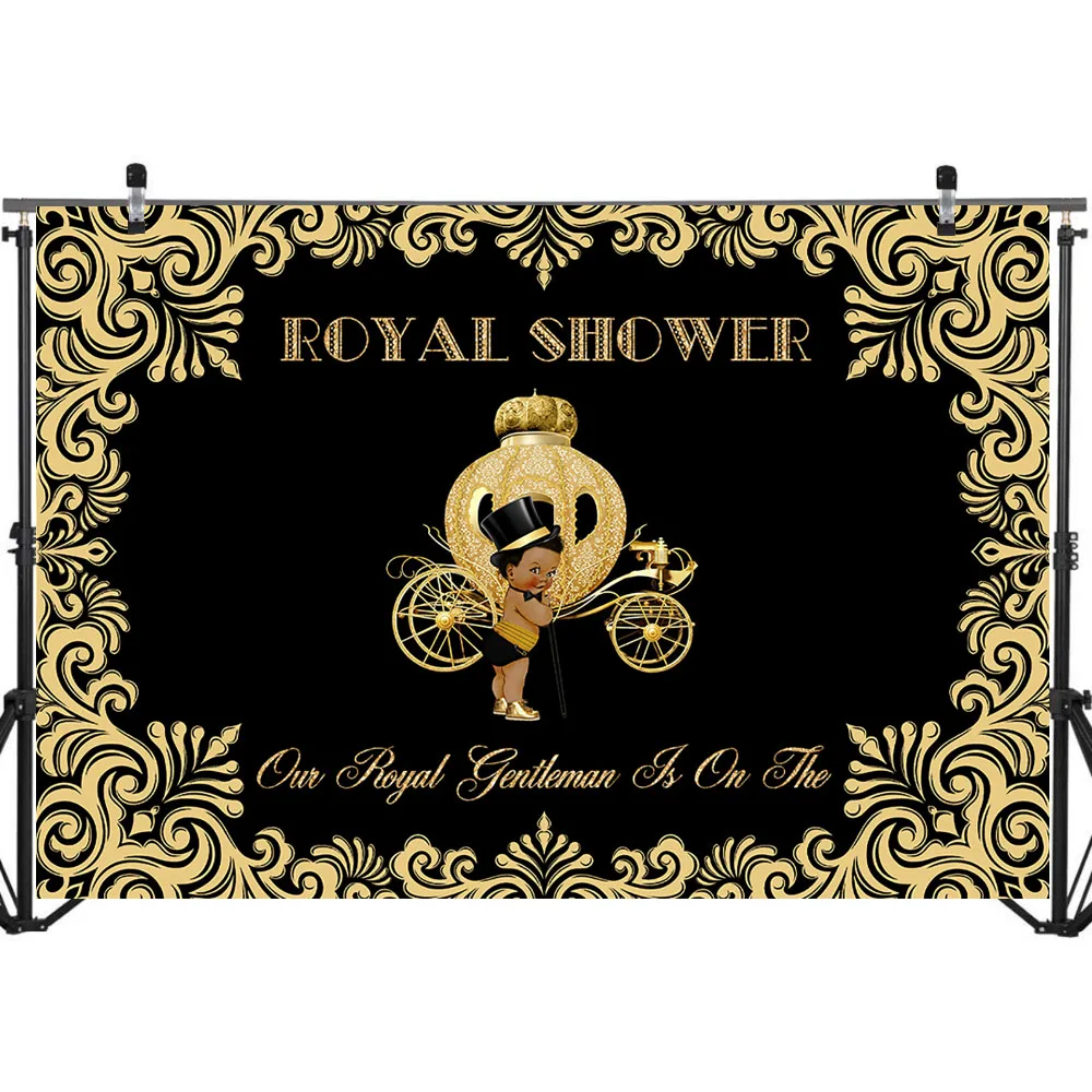 NeoBack Royal Baby Shower фотофоны Маленький принц золотой узор Тыква автомобиль темная