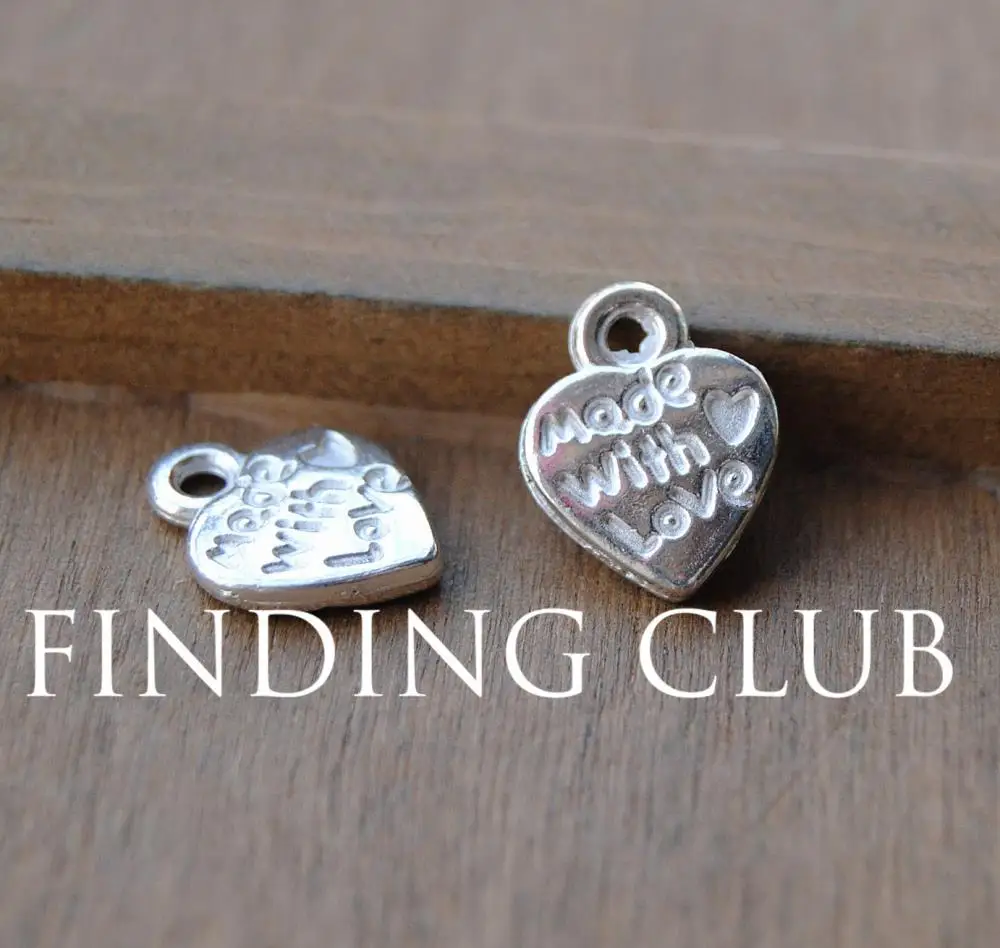 silver plated 100 шт винтажный позолоченный металлический сплав смешанных цветов сделанный с любовью подвеска в форме сердца фурнитура 12 мм x 10 мм - Окраска металла: silver plated