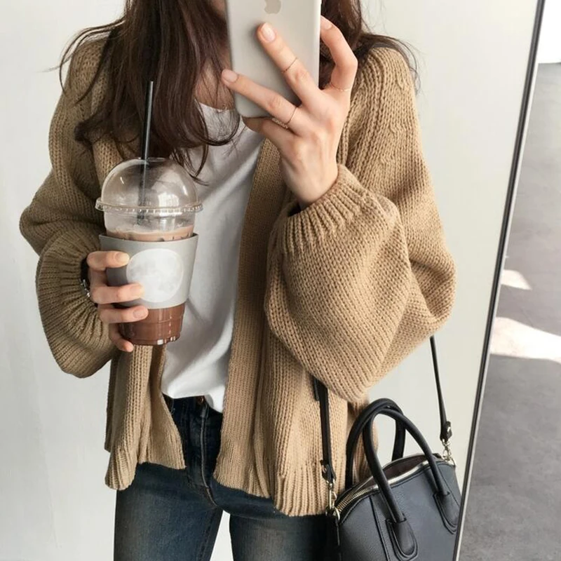 Autumn Winter Women Cardigan Casual Loose Knitted Solid Sweater Outwears Coat |