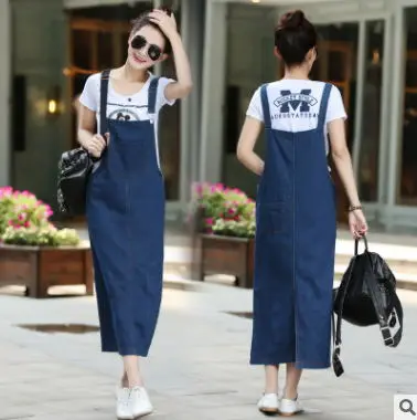 Denim Dress Maternity Jeans For Pregnant Women Pregnancy Pants Belly Skirt Cowboy Suspenders Long Straps Fashion Big Yards