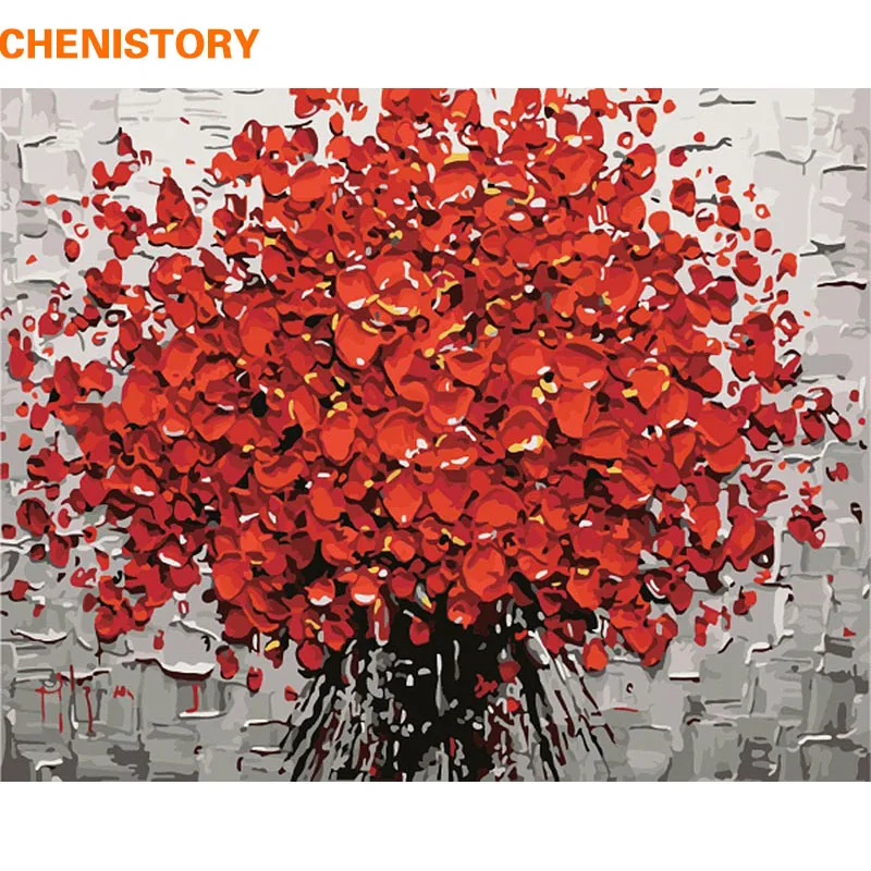 

CHENISTORY Red Flower DIY Painting By Numbers Hand Painted Acrylic Picture Wall Art Modern Oil Painting For Wedding Decoration