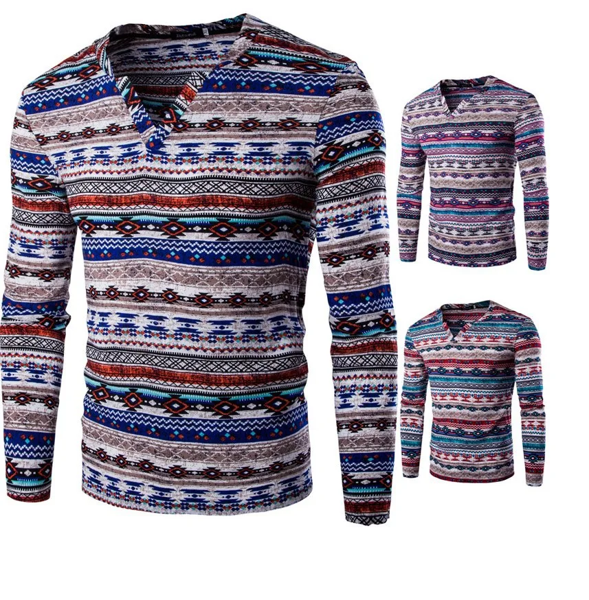 Новый модный бренд тренд принт Slim Fit с длинным рукавом Футболка Для мужчин