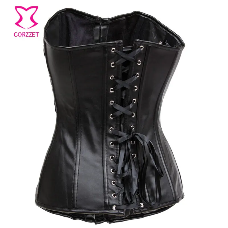 Женский готический корсет из искусственной кожи черный для похудения на талии со