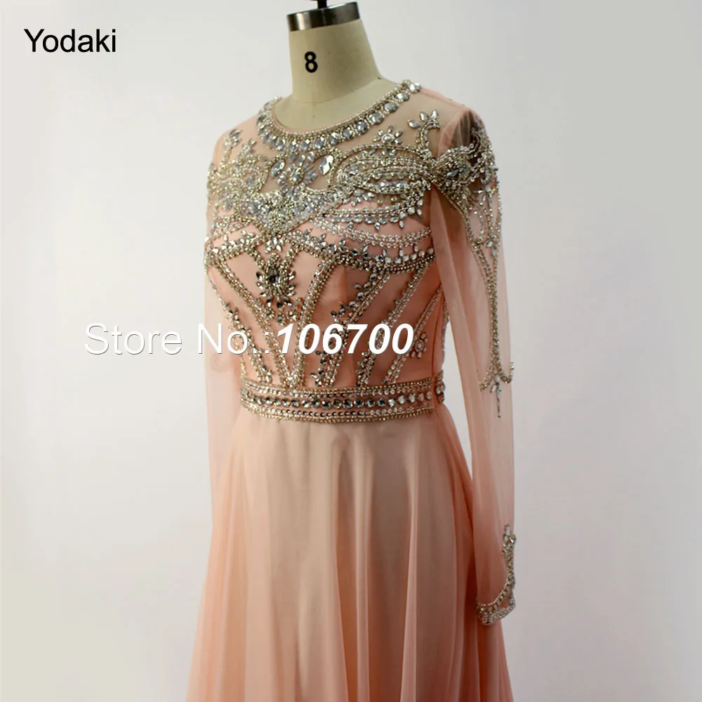 Шифоновое платье ручной работы с длинными рукавами и кристаллами|robe de bal|evening