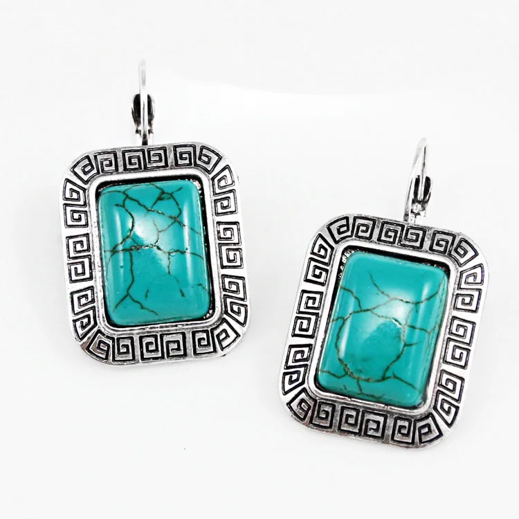 Серебряные серьги с камнями в тибетском стиле FLOLOA квадратные серьги-гвоздики