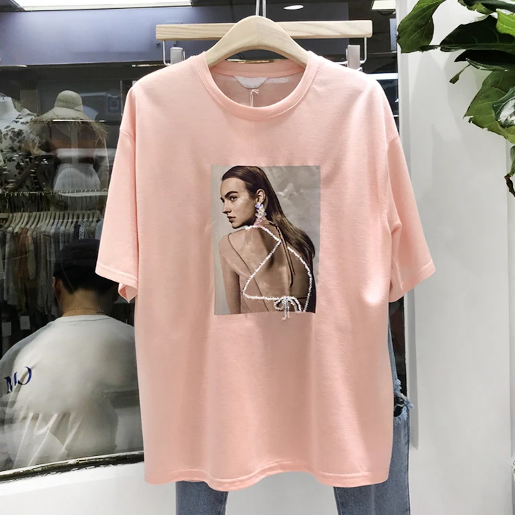 Женская футболка из хлопка повседневная трикотажная с коротким рукавом длинным