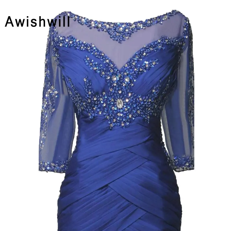 Шифоновое платье для матери невесты с рукавом 3/4 и рюшами|formal evening dress|evening dressevening
