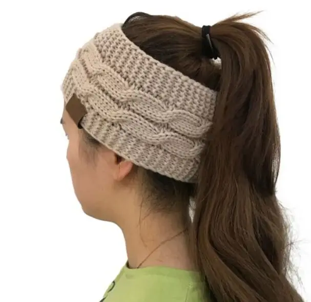 beige XEONGKVI/Новинка года, вязаная повязка для волос, брендовые зимние шапки с пустой головой, вязаные шапки для женщин и девочек, 56-60 см - Цвет: beige