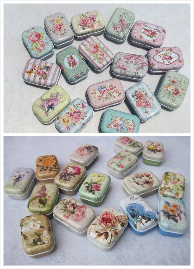 

A Box Of 32 Mini Beautiful Flowers Tin Metal Box Sealed Jar Packing Boxes Home Small Storage Organizer For Jewelry Kids Toy Gift