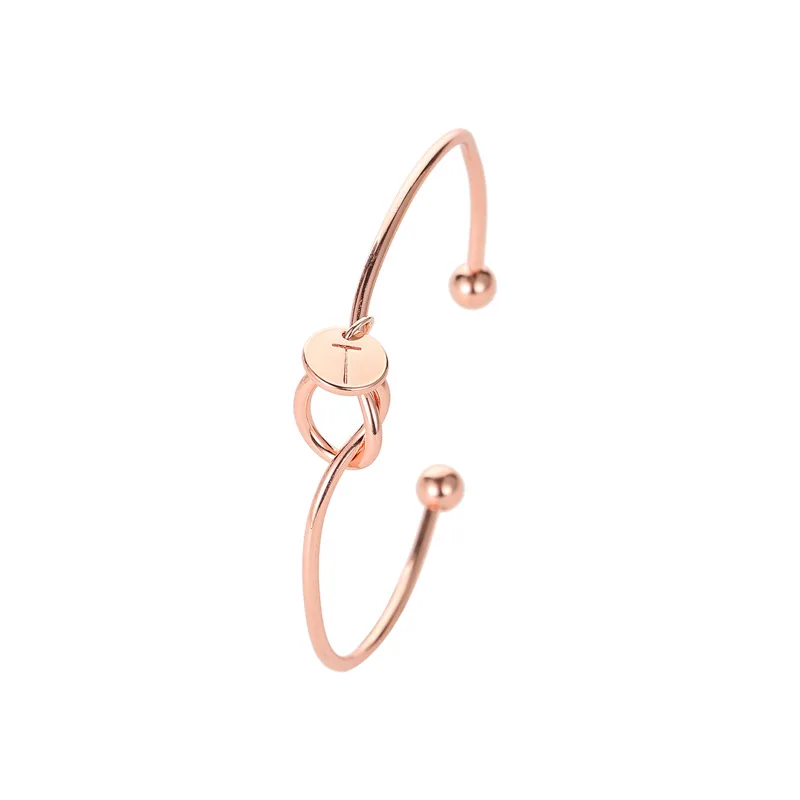 

Simple Alphabet Letter A R C K Y W S T Knot Rose Gold Opening Adjustable Bangles for Women