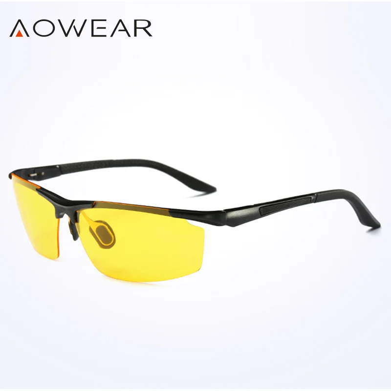 AOWEAR, Роскошные, алюминиево-магниевые солнцезащитные очки, мужские, поляризационные, для спорта, ночного, желтого цвета, для вождения, зеркальные, солнцезащитные очки для мужчин, аксессуары A51 - Цвет линз: 7 Black Night Vision