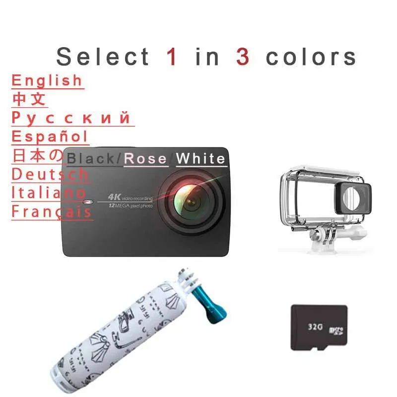 Camera Case Rod 32G Xiaomi Yi 4k Экшн-камера, Спортивная мини-камера, уличная камера, экран, Wifi, Bluetooth, широкоугольный объектив, сенсорный экран, Camaras TF Slo - Цвет: Camera Case Rod 32G