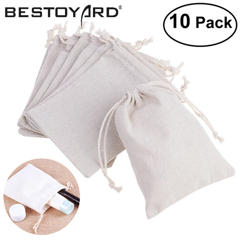 10 шт. джутовые подарочные пакеты на шнурке вечерние мешочки размером 8х10 см