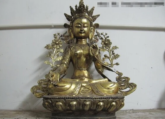 

fast shipping USPS to USA S0124 27 Tibet Folk Buddhism Bronze Gild White TaRa Bodhisattva Kwan-Yin Buddha Statue