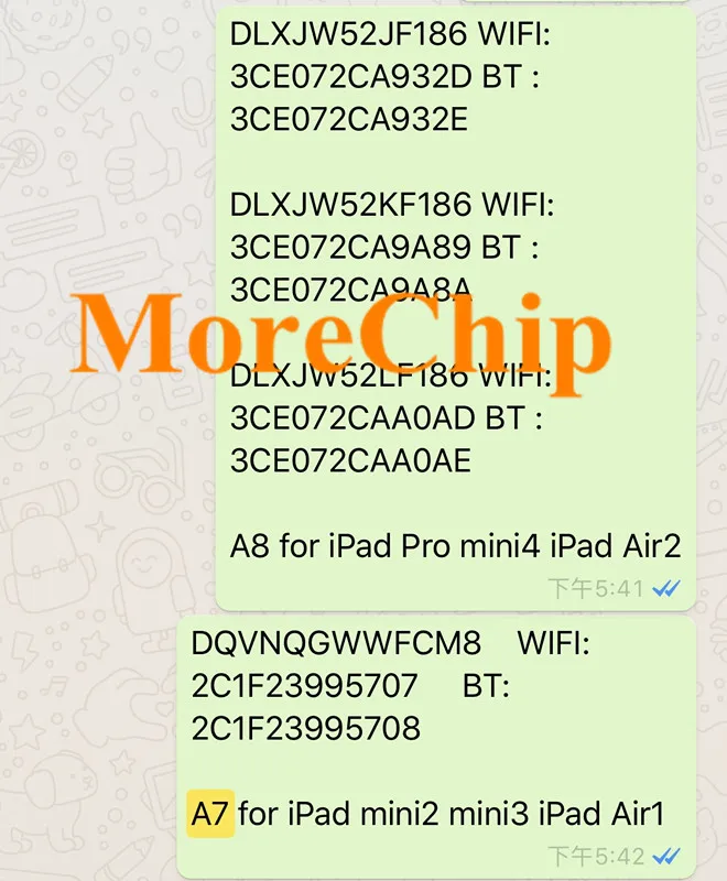 Для i Pad 2/3/4/5/6/Air1/Air2/mini1/mini2/mini3/Pro iCloud разблокировка серийный номер Wifi адрес A6 A7 A8 A9 A10