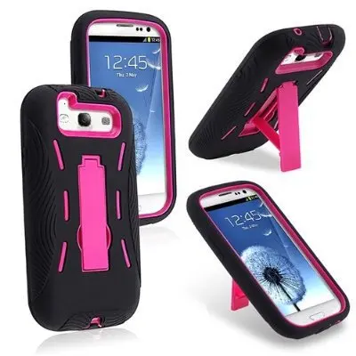 Black/Hot Pink Armor Combo Silicone Hybrid Hard Case cover with Kickstand for samsung Galaxy S3 i9300 |
