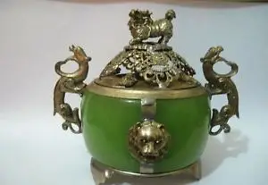 

Курильница из тибетского серебра, дракона, нефрита, 2 шт.