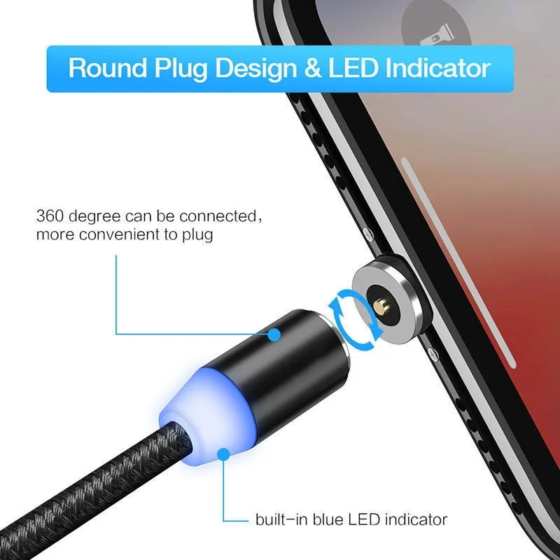 

3 in 1 Magnetic Cable For iPhone 8 X Micro USB Type C Cable 2A Fast Charge 1m Magnet Phone Cables For Samsung USB-C Cabo