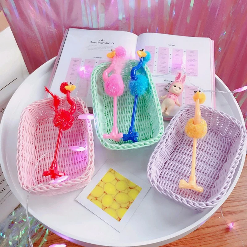 Straw Storage Basket Wicker Macarons Desktop Debris Sorting Box Girl Heart Pink Control Photo Props 2pcs 13.5*19.7 cm |
