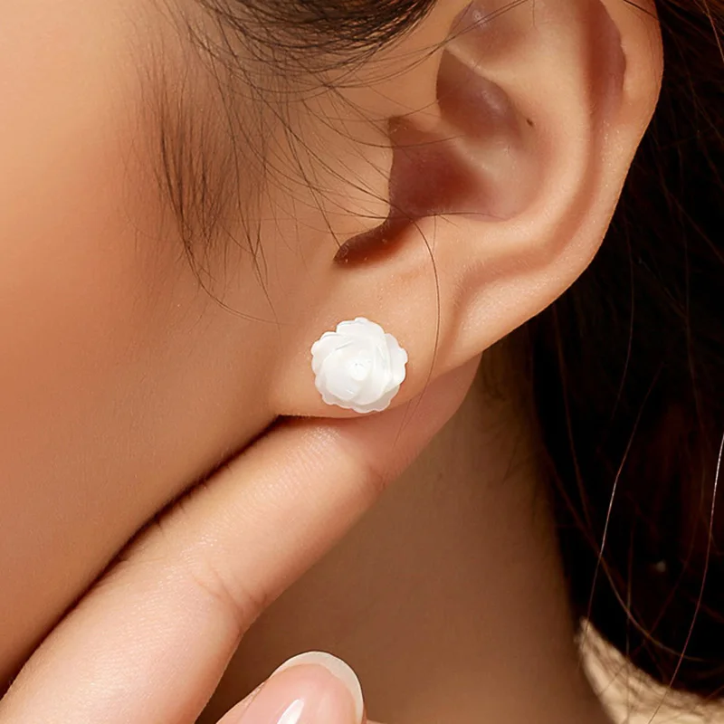 Женские серьги-гвоздики из серебра 925 пробы с цветком розы | Украшения и