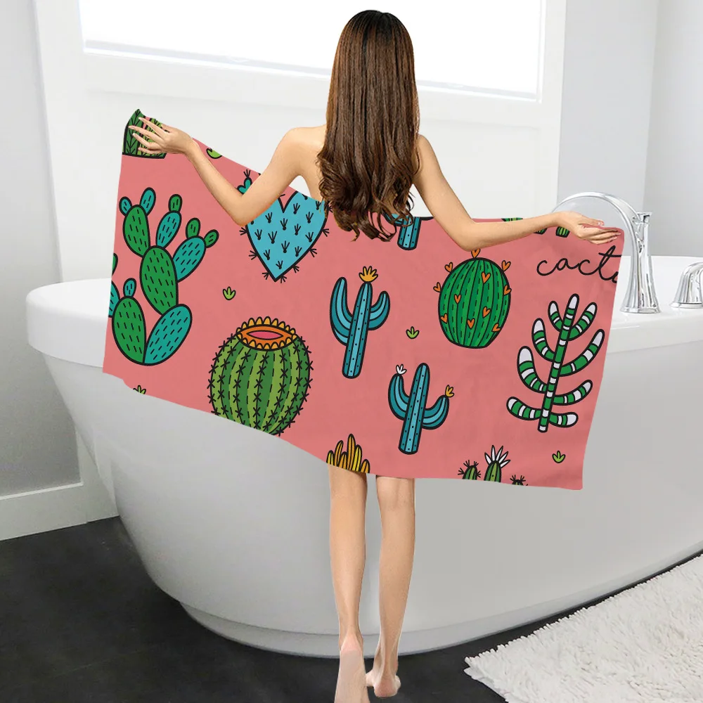 Cactus Plant Pattern Printed Rectangle Swimming Bath Towel Microfiber Shower Swimwear Blanket Beach YJ0009 | Дом и сад