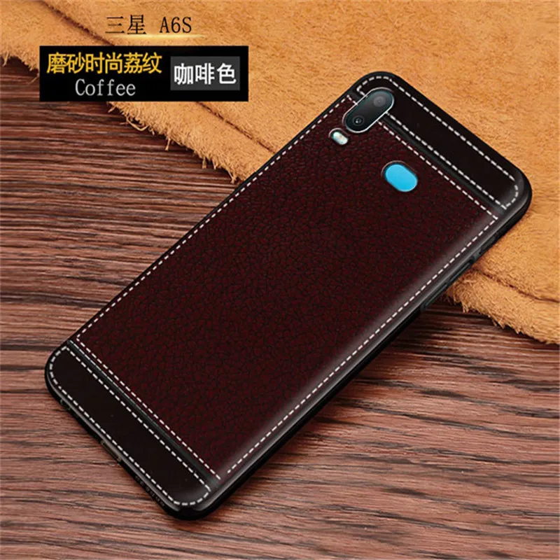 Силиконовый чехол Litchi cortex для Samsung A6s Lychee кожаный матовый мягкий из ТПУ с рисунком