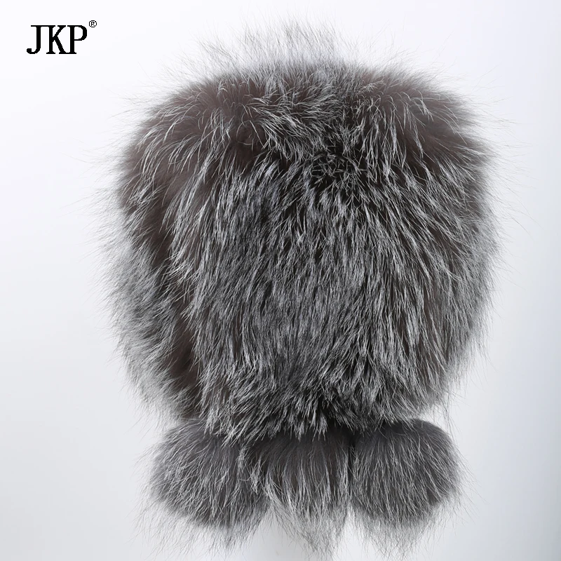 

JKP women's Natural Silver fox fur hat for autumn winter warm women knitted fox fur cap Free Shipping