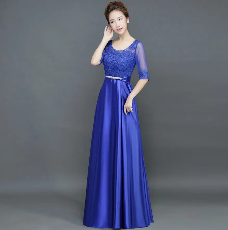 Royal blue Vestido de madrinha de casamento, Новое кружевное платье с коротким рукавом, ТРАПЕЦИЕВИДНОЕ Королевское синее, бордовое Золотое платье подружки невесты, длинное свадебное платье - Цвет: Royal blue