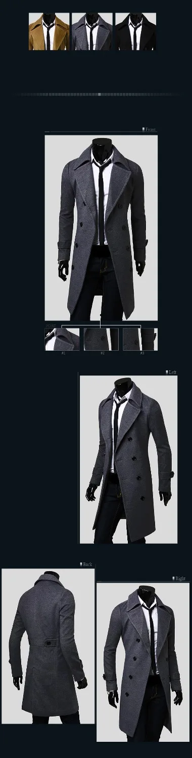 Зимний длинный шерстяной Тренч в британском стиле мужской двубортный пиджак