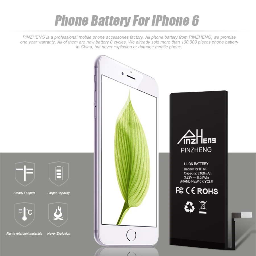 PINZHENG Высокая емкость Мобильный телефон батарея для iPhone 6 настоящая 2200mAh Замена