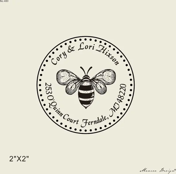 Rustic return address stamp 2x2 inch custom bee family wedding addresss rubber Stamp | Канцтовары для офиса и дома