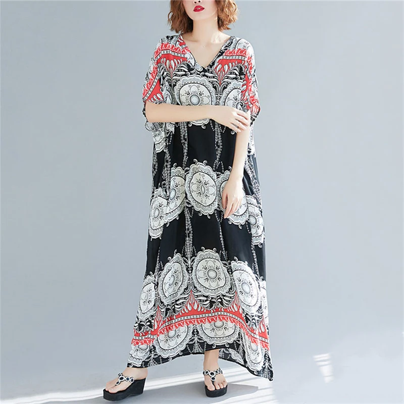 ARCSINX Черное женское платье большого размера 7XL хлопковое летнее Модные макси